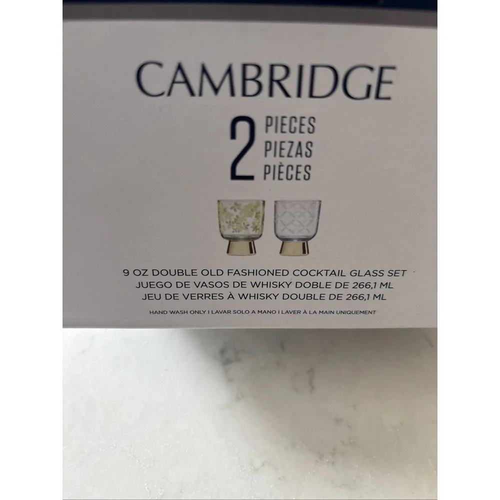 Cambridge Double Old Fashioned 9 Oz Two Piece Set Cocktail Glasses‎ Gold Bottoms